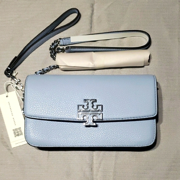 Tory Burch Light Blue Britton Wristlet Clutch Wallet Crossbody